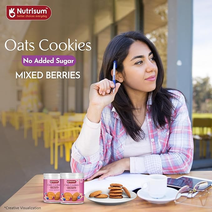 Nutrisum Oats Mixed Berries Cookies, Digestive High Fibre Biscuit with Oats, Refined Sugar Free 70GMS (Pack of 2)