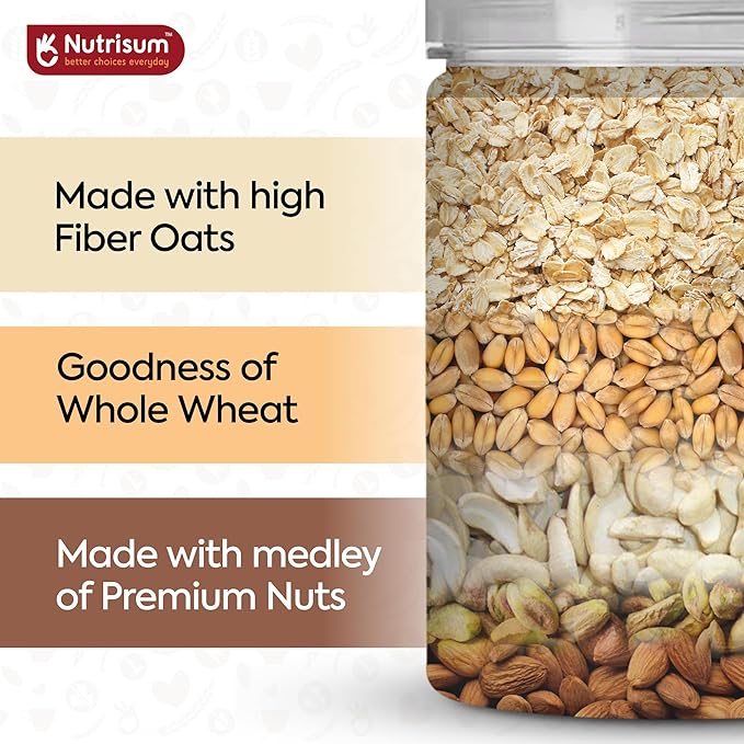 Nutrisum Oats Mixed Nuts Cookies, Digestive High Fibre Biscuit with Oats, Refined Sugar Free 70GMS (Pack of 2)