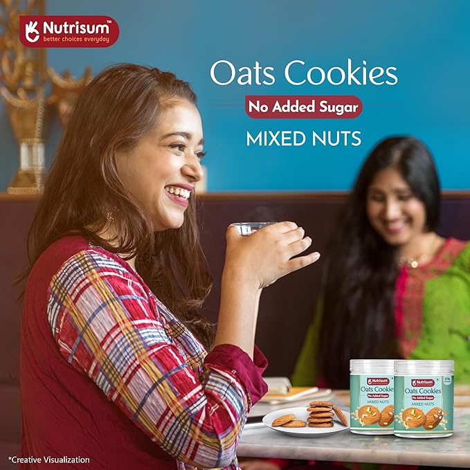 Nutrisum Oats Mixed Nuts Cookies, Digestive High Fibre Biscuit with Oats, Refined Sugar Free 70GMS (Pack of 2)