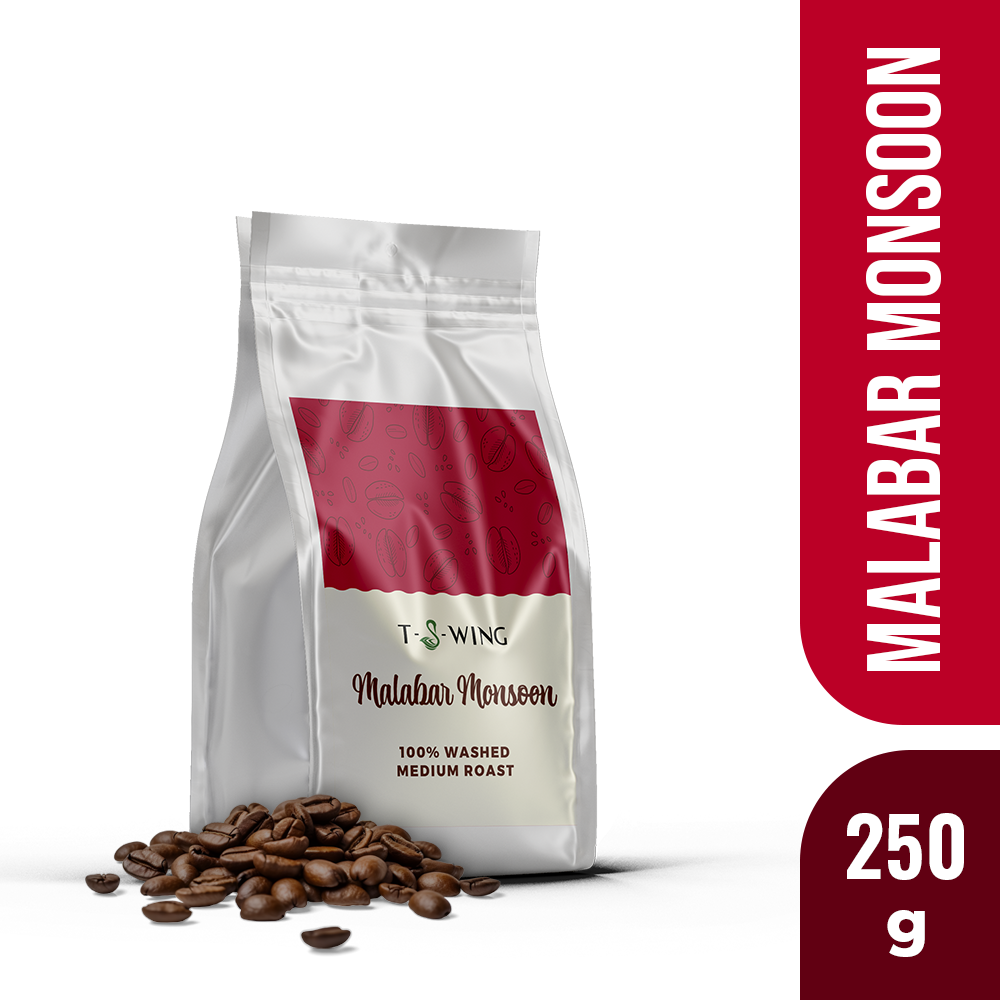 T-S-WING Malabar Monsoon Coffee Beans- 100% Arabica Coffee | Ethically Sourced | Perfectly Roasted & Ground to Order | 100% Pure Speciality Coffee | Authentic South Indian Coffee powder | 250GM