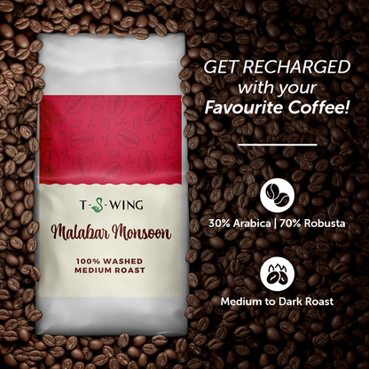 T-S-WING Malabar Monsoon Coffee Beans- 100% Arabica Coffee | Ethically Sourced | Perfectly Roasted & Ground to Order | 100% Pure Speciality Coffee | Authentic South Indian Coffee powder | 250GM