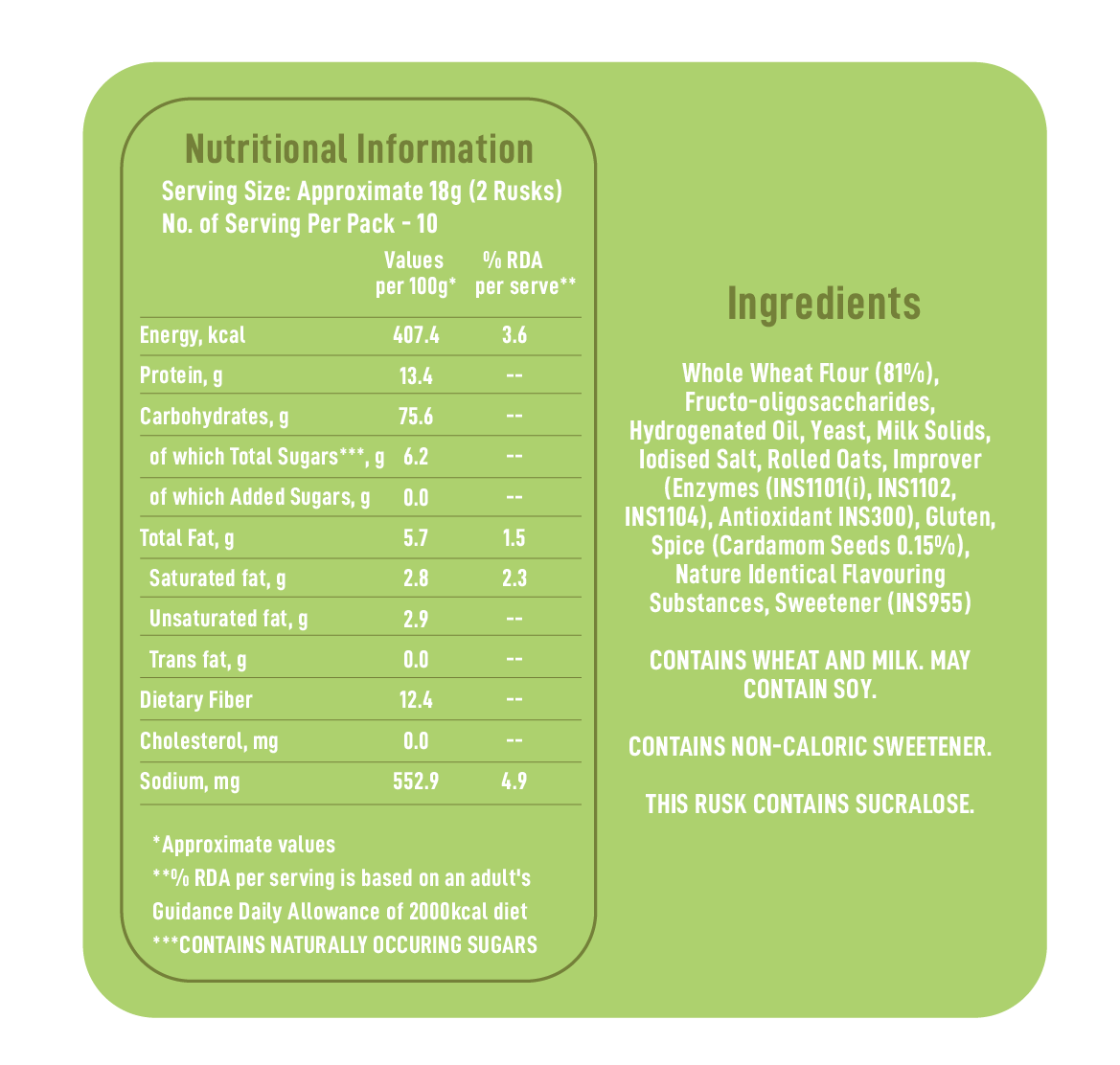 Nutrisum Whole Wheat Rusk No Added Sugar with Elaichi Pack Of 4