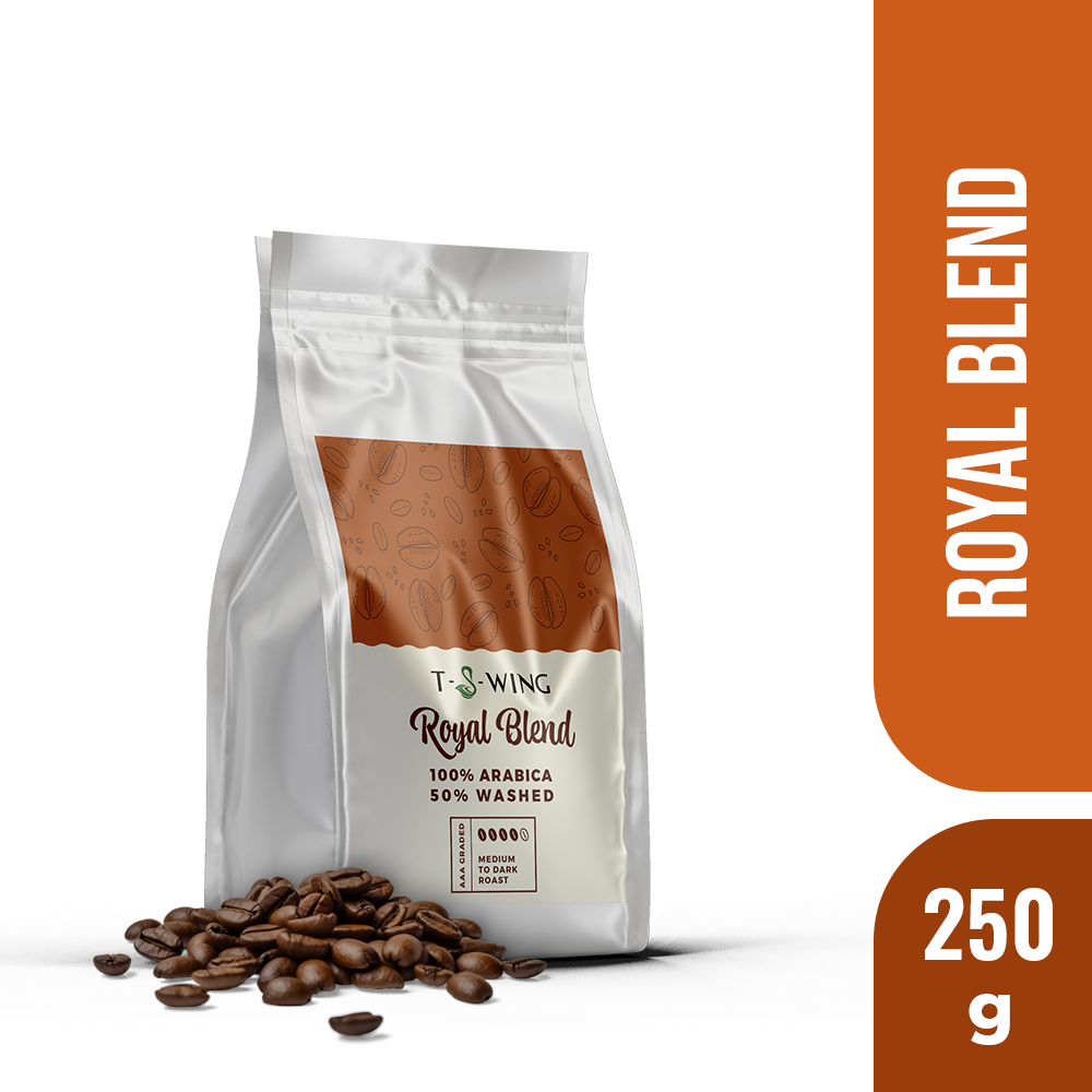 T-S-WING ROYAL Blend Coffee Beans | 100% Pure Arabica Beans for Instantly Smooth Aroma & Taste (250 gm) | No Preservatives, Rich & Chocolatey Flavors |