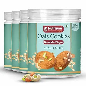 Nutrisum Oats Mixed Nuts Cookies, Digestive High Fibre Biscuit with Oats, Refined Sugar Free 70GMS (Pack of 4)
