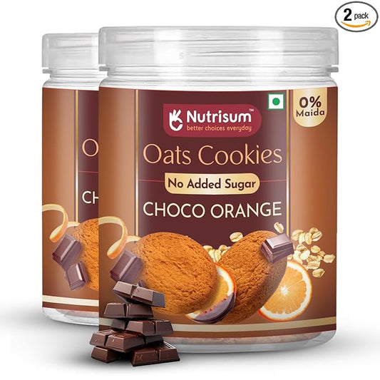 Nutrisum Oats Chocolate Cookies, Digestive High Fibre Choco Orange Biscuit with Oats, Refined Sugar Free 70GMS (Pack of 2)