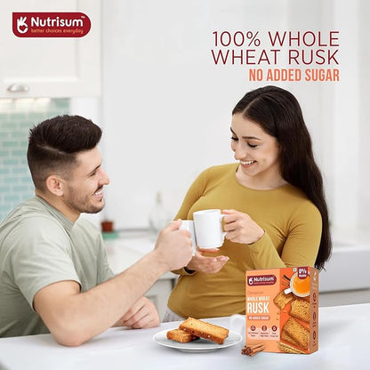Nutrisum Premium Whole Wheat Rusk Cinnamon Flavour, High Fiber, Refined Sugar Free, Tea Toasts 180 gms (Pack of 2)