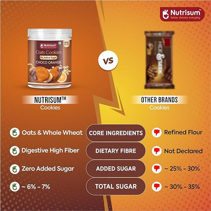 Nutrisum Oats Chocolate Cookies, Digestive High Fibre Choco Orange Biscuit with Oats, Refined Sugar Free 70GMS (Pack of 2)