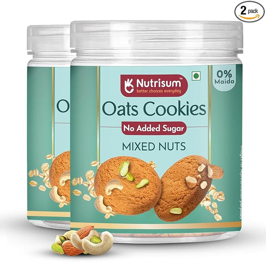 Nutrisum Oats Mixed Nuts Cookies, Digestive High Fibre Biscuit with Oats, Refined Sugar Free 70GMS (Pack of 2)
