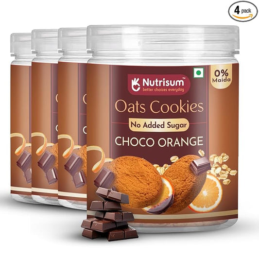 Nutrisum Oats Chocolate Cookies, Digestive High Fibre Choco Orange Biscuit with Oats, Refined Sugar Free 70GMS (Pack of 4)