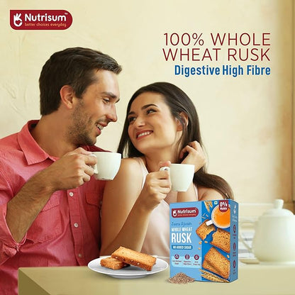 Nutrisum Premium Whole Wheat Rusk Jeera & Ajwain Flavour, High Fiber, Refined Sugar Free, Tea Toasts 180 gms (Pack of 2)