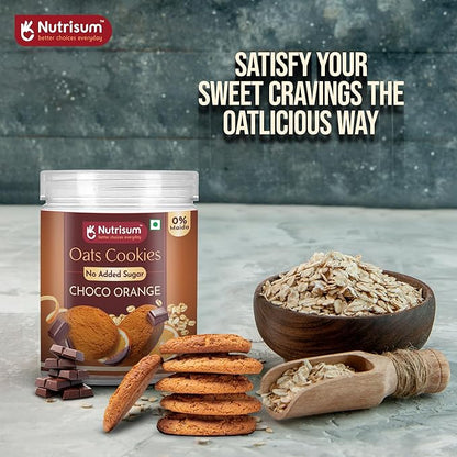 Nutrisum Oats Chocolate Cookies, Digestive High Fibre Choco Orange Biscuit with Oats, Refined Sugar Free 70GMS (Pack of 2)