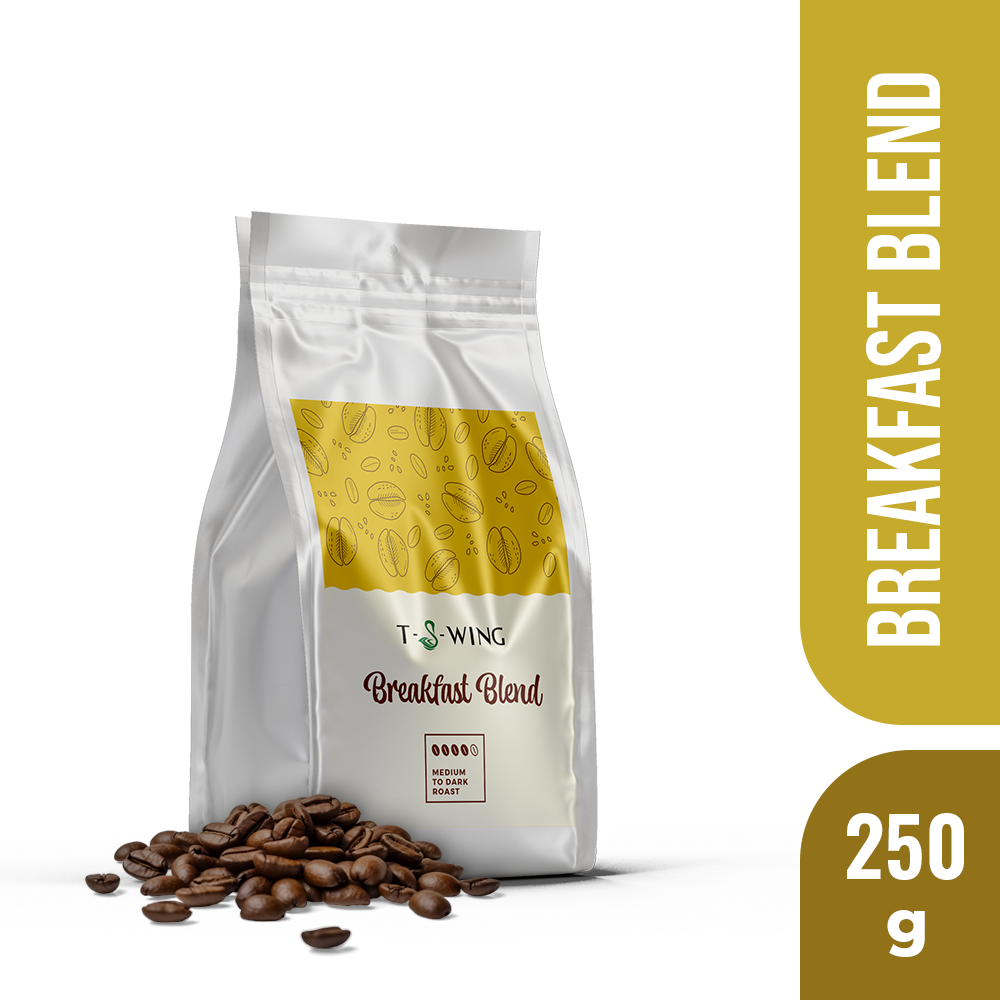 T-S-WING Breakfast Blend Coffee | 30% Rich Arabica, 70% Robusta for Smooth Morning Bliss | 250g Roasted Beans | Zero Acid Reflux or Bloating