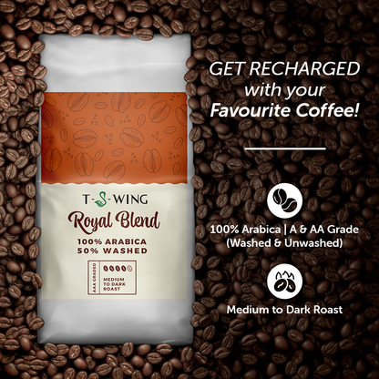 T-S-WING ROYAL Blend Coffee Beans | 100% Pure Arabica Beans for Instantly Smooth Aroma & Taste (250 gm) | No Preservatives, Rich & Chocolatey Flavors |